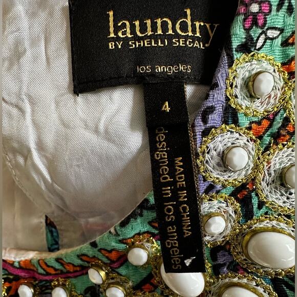 Laundry by Shelli Segal Dress Brunch Shower Paisley Beaded Halter Preppy - Picture 7 of 11